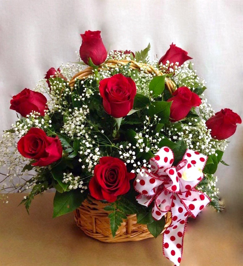 12 Lovely Red Roses Basket