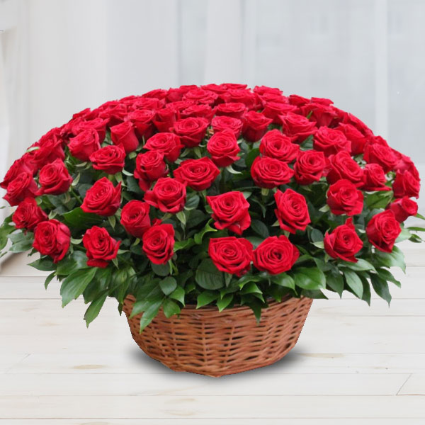Vivid Red Roses Basket