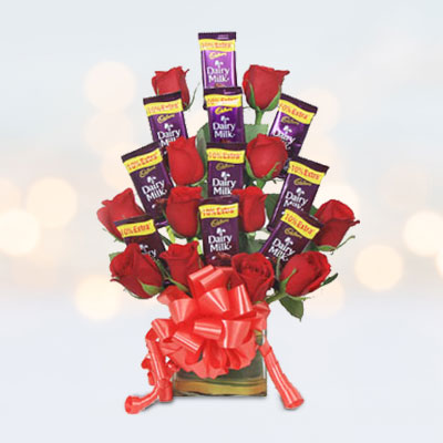 Chocolate Red Roses Basket