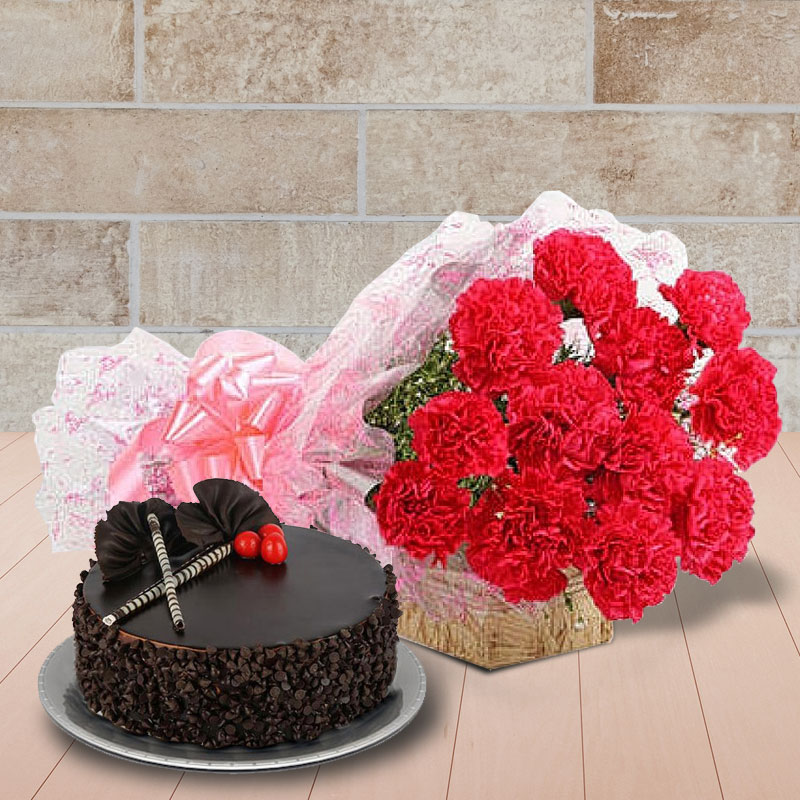 12 Carnations with Cake