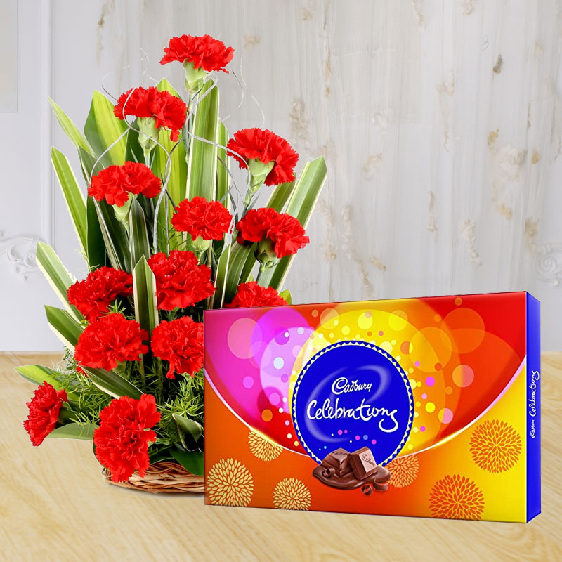 Carnation Basket with Chocolates