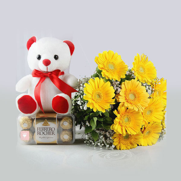 Gerberas with Teddy & Chocolates