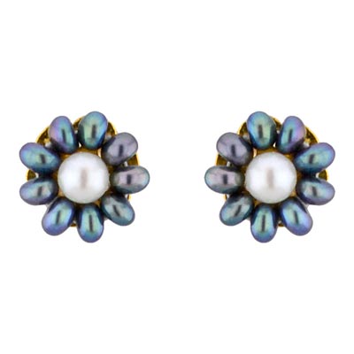Grey Flower Ear Rings