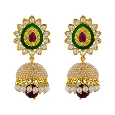 Ethnic Kundan Pearl Jhumkis