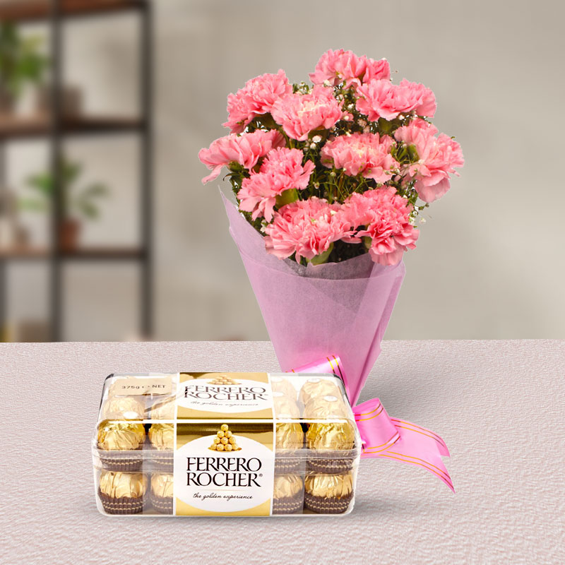 12 Pink Carnations with Ferrero Rocher