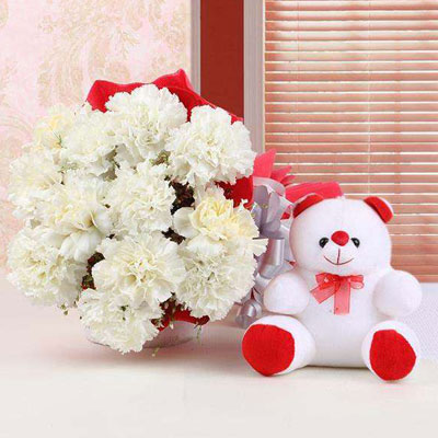 Fresh Carnations with Teddy