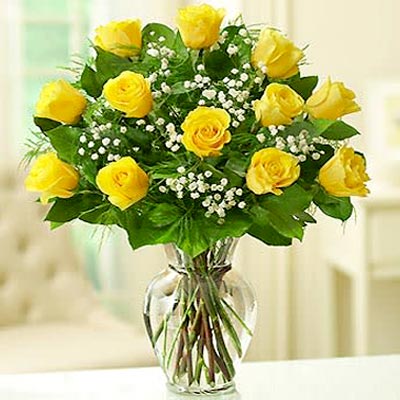 Bright Yellow Roses Vase