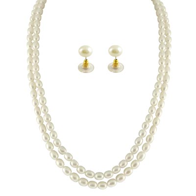 2 String Oval Pearl Necklace