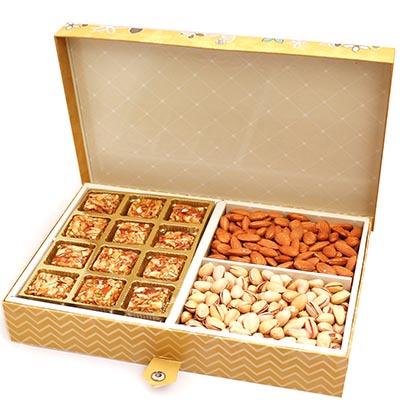 Gold Print 12 Pcs Almond Bites and Dry Fruits Hamper