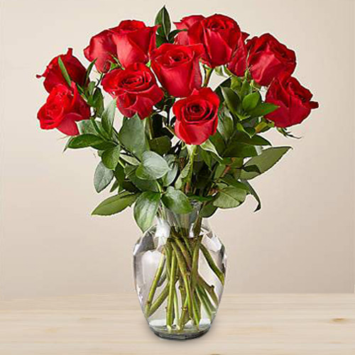 12 Red Roses Vase  – Midnight Delivery