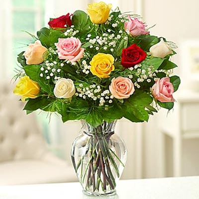 Fresh 18 Mixed Roses Vase – Midnight Delivery