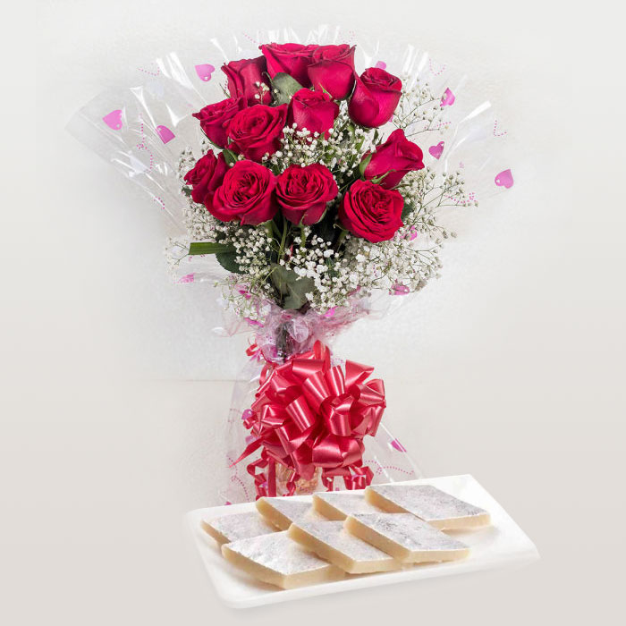Roses with Kaju Katli Sweets