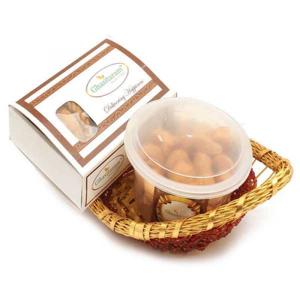 Boat basket of Gujiya and Mini Gujiya Namkeen Holi Hamper