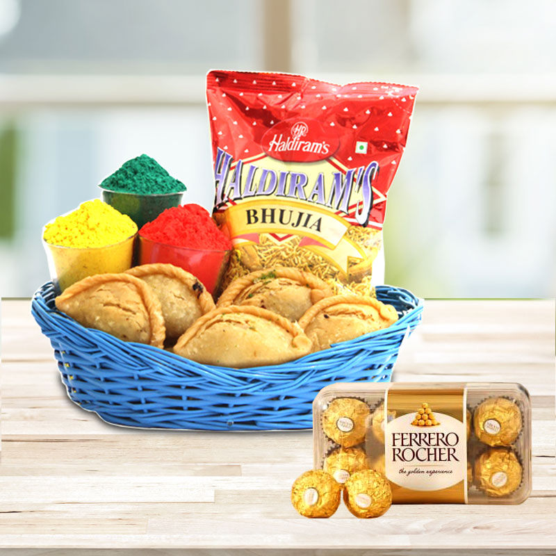 Holi Sweets & Ferrero Rocher Gift Basket