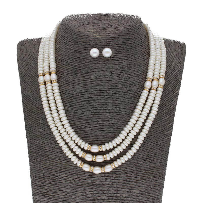 3 Line 4-5MM White Button Pearl Set