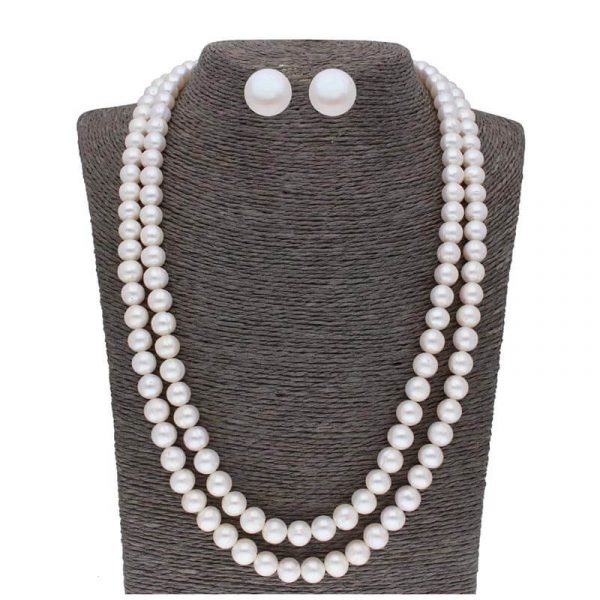 2 Line Round White Pearl Set