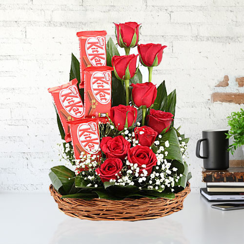 Roses with Kitkat Basket