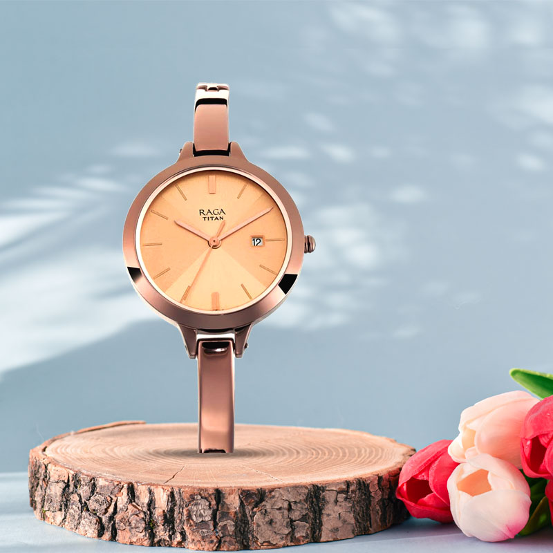 Raga Rose Gold Dial Metal Strap Watch