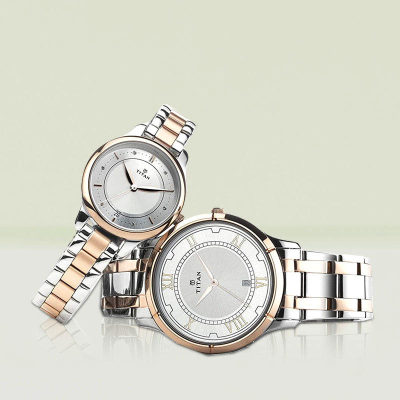 Bandhan Silver White Dial Stainless Steel Pair Watches