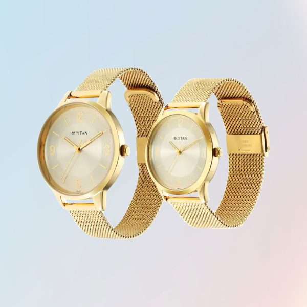 Titan Bandhan Champagne Dial Golden Stainless Steel Strap Watch