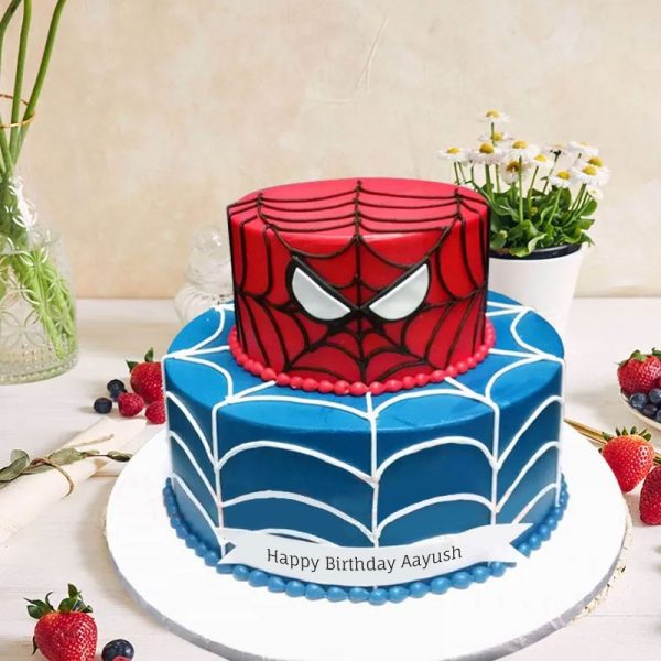 Two Tier Spiderman Birthday Cake