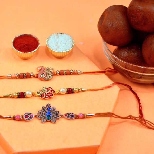 Delight Peacock Rakhi Trio with Haldiram Gulab Jamun 500Gm