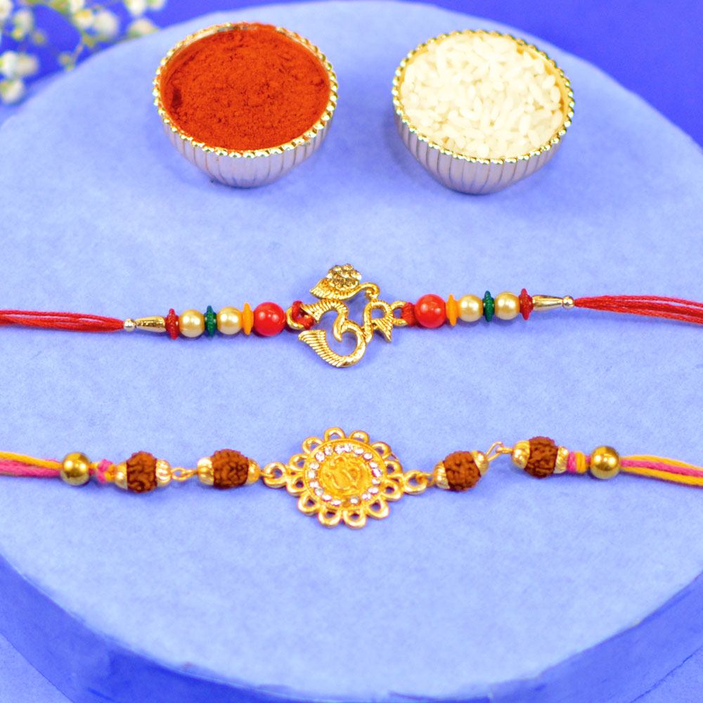 Stone Studded Om Rakhi Set of 2