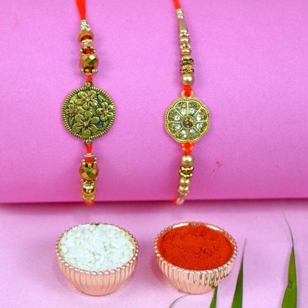 Designer Golden Rakhi Set of 2