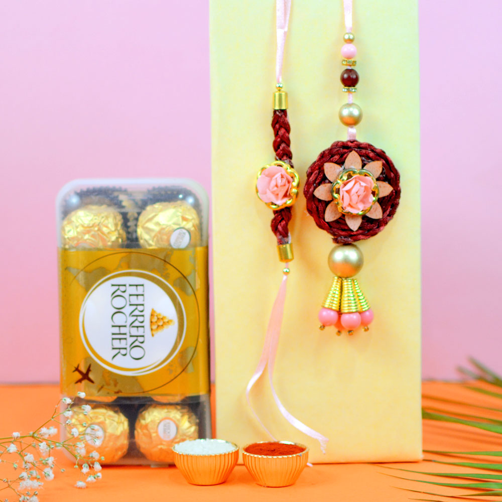 Stylish Bhaiya Bhabhi Rakhi with 16 Pcs Ferrero Rocher