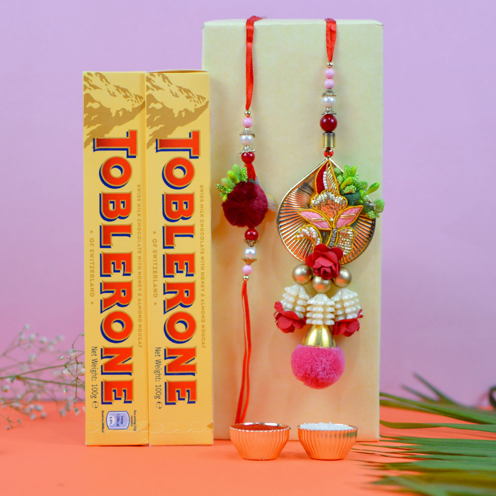 Divine Unity Rakhi Set with a Toblerone Chocolate