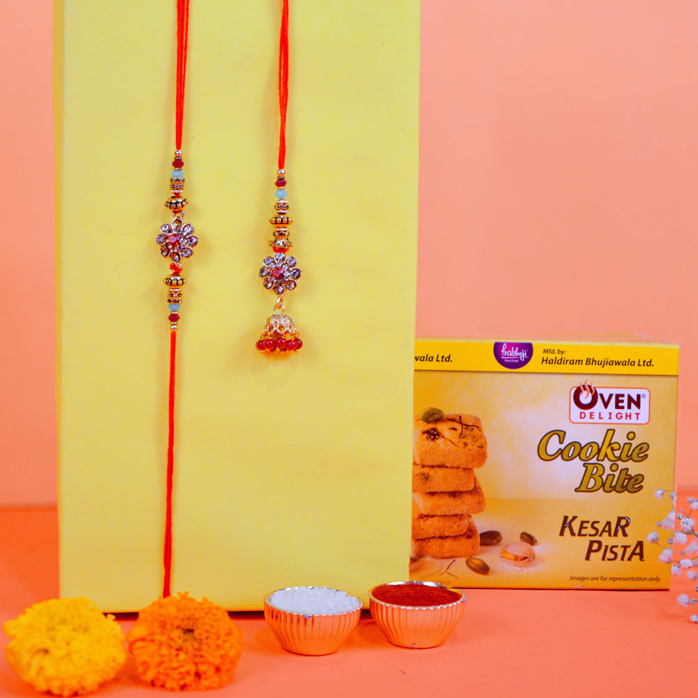 Elegance Rakhi Set with Kesar Pista Cookie Bite 150gm