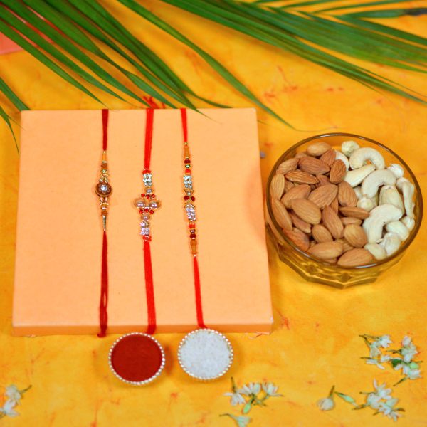 Beads N Stones Rakhi Set of 3 with Cashew and Almond