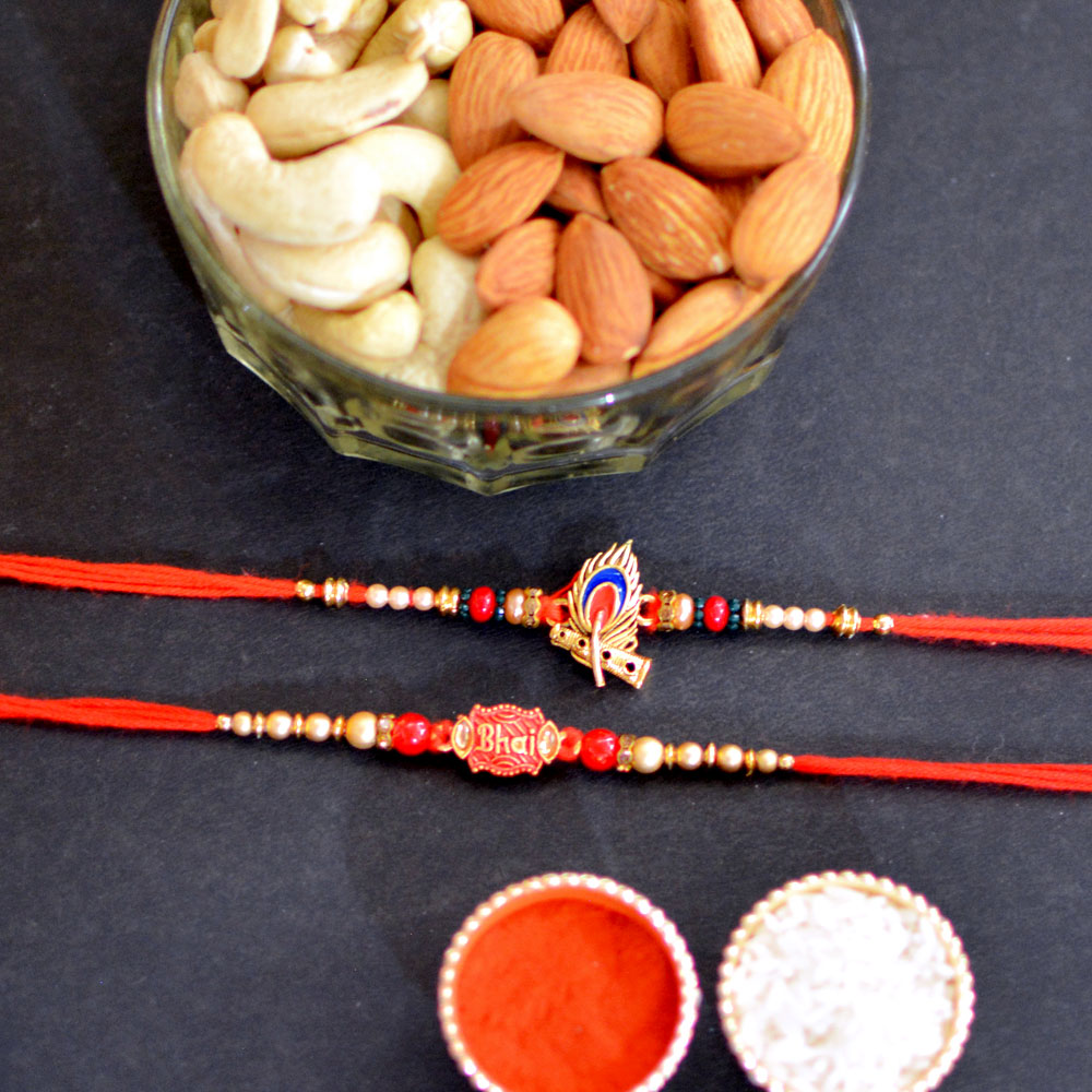Krishna Morpank and Bhai Beads Rakhi with Nuts Hamper