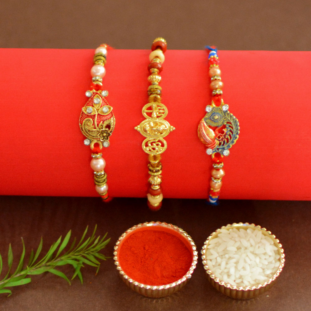 Gorgeous Antique Finish Rakhi Trio