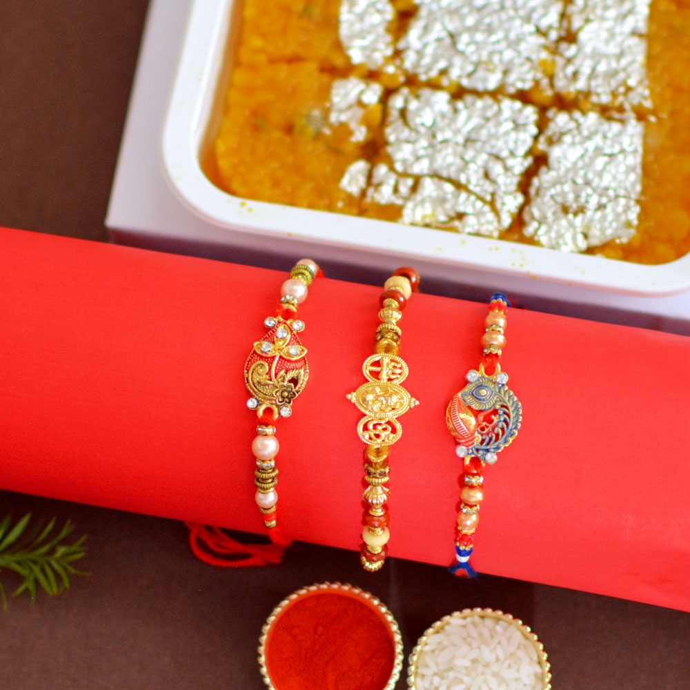 Gorgeous Rakhi Trio with Haldiram Moti Pak