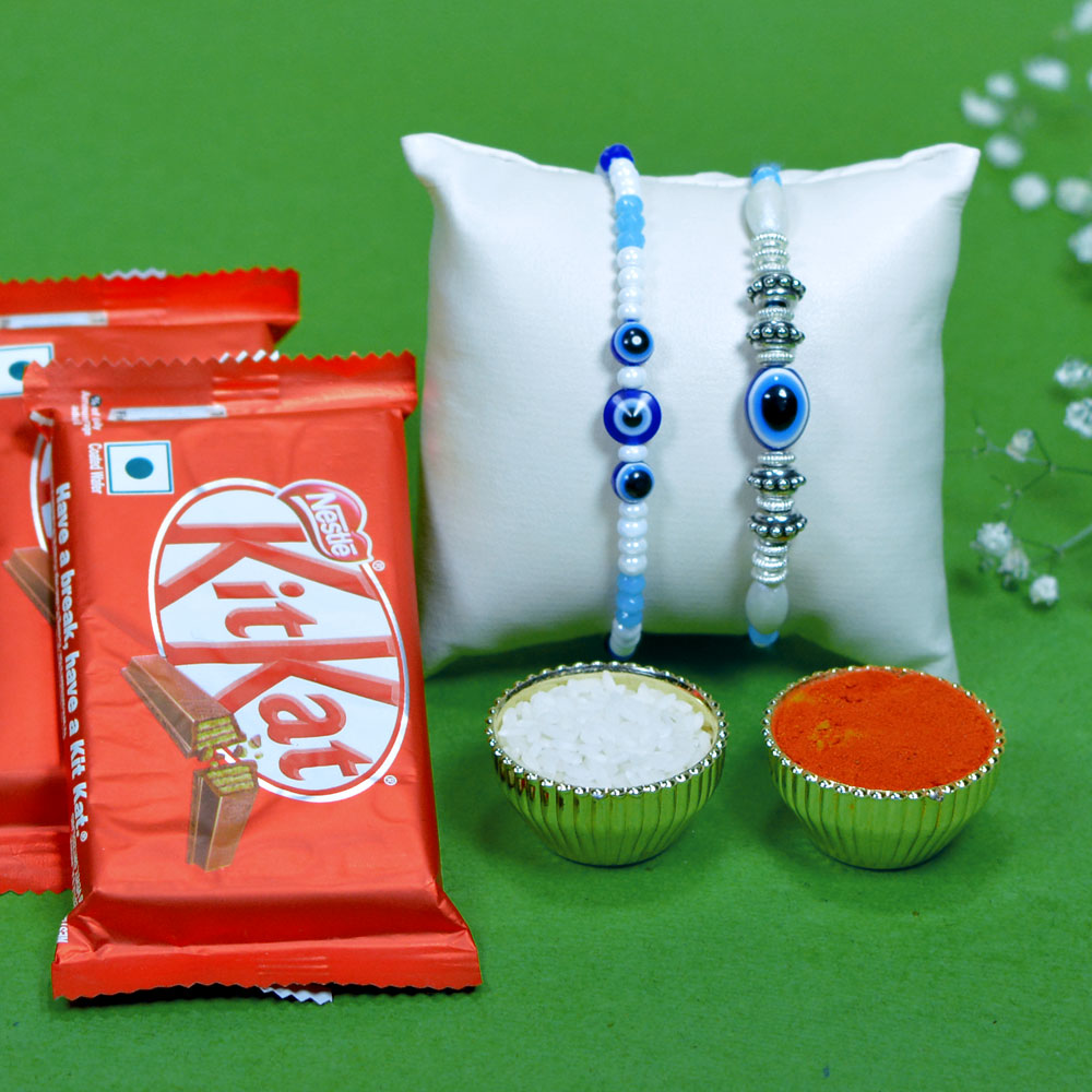 Evil Eye Rakhi with Beads and KitKat Chocolate