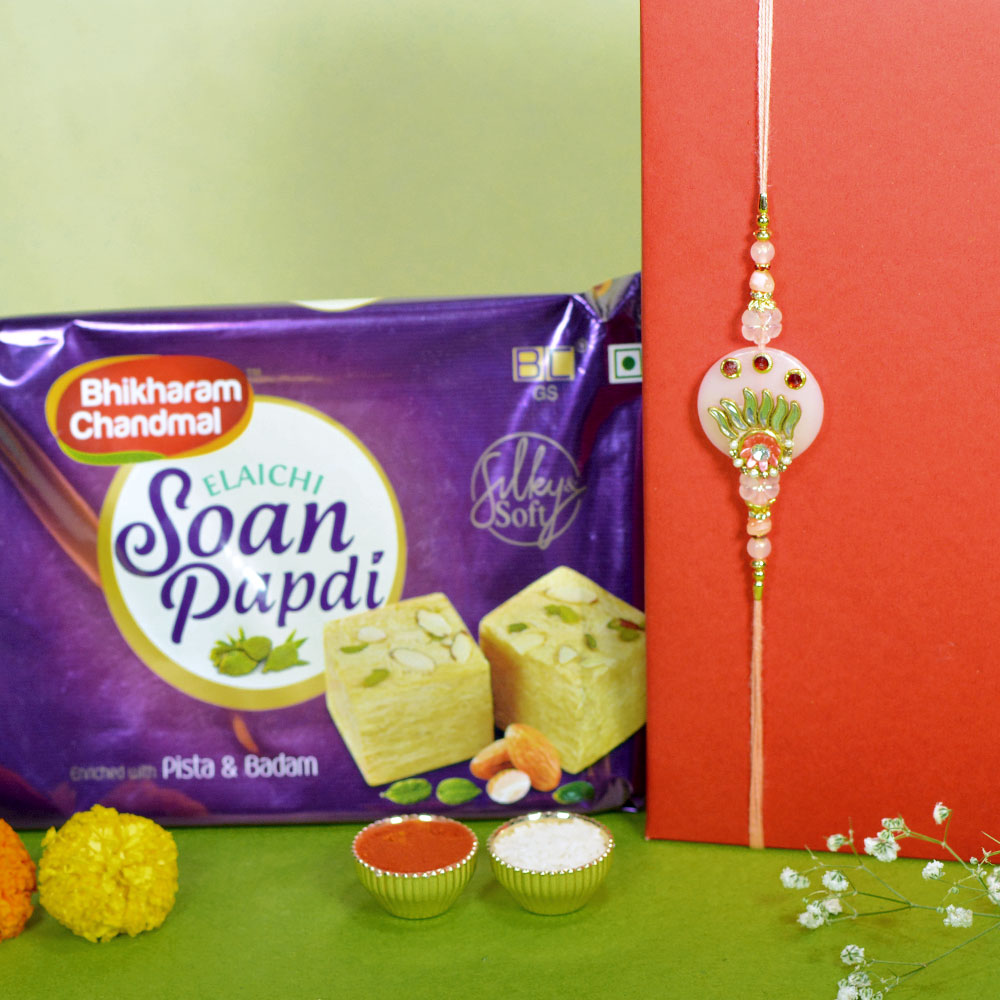 Floral Rakhi with Bhikharam Chandmal Soan papdi