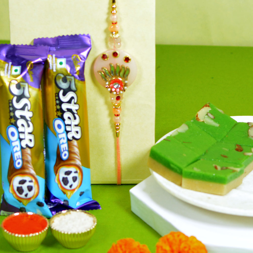 Floral Rakhi with Oreo Chocolate and Kesar Pista Bite