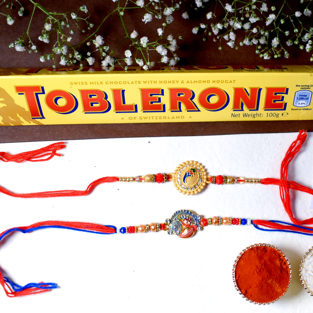 Charms And Beads Antique Rakhi with Toblerone Hamper