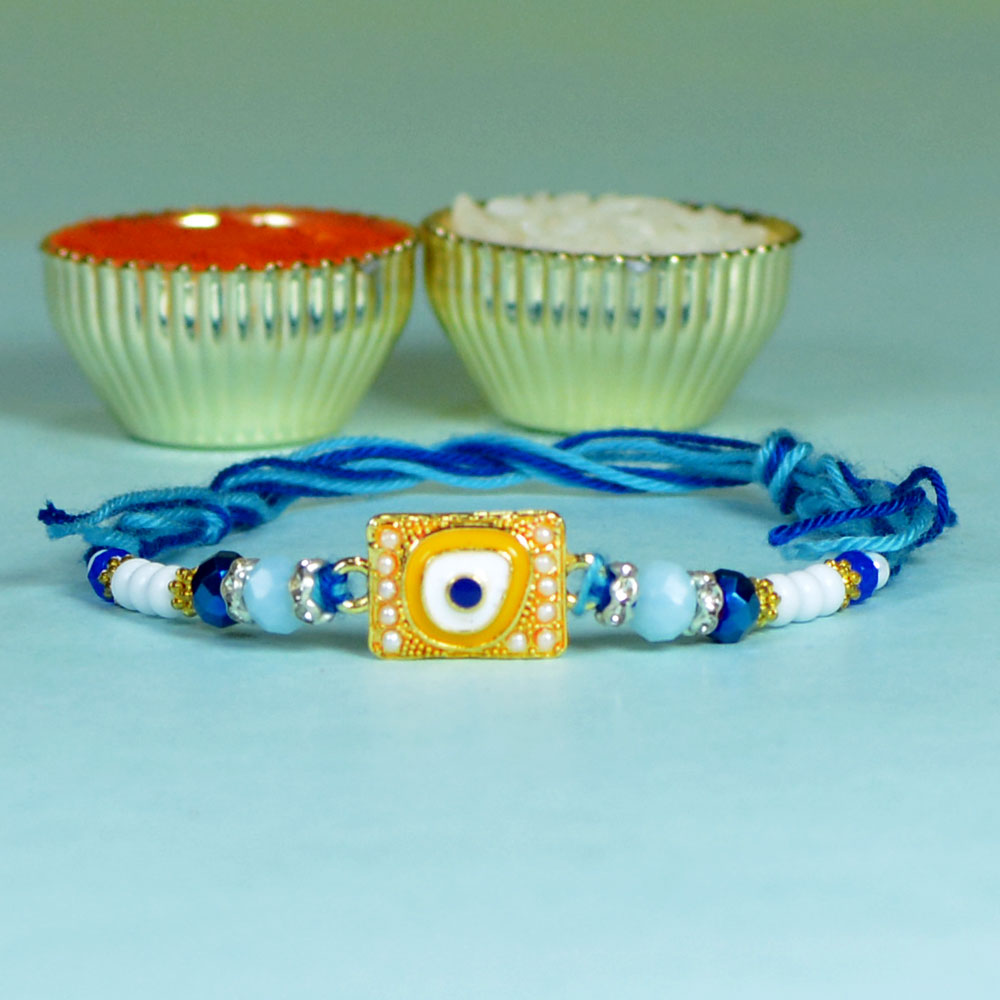 Designer Single Golden Blue Evil-Eye Rakhi