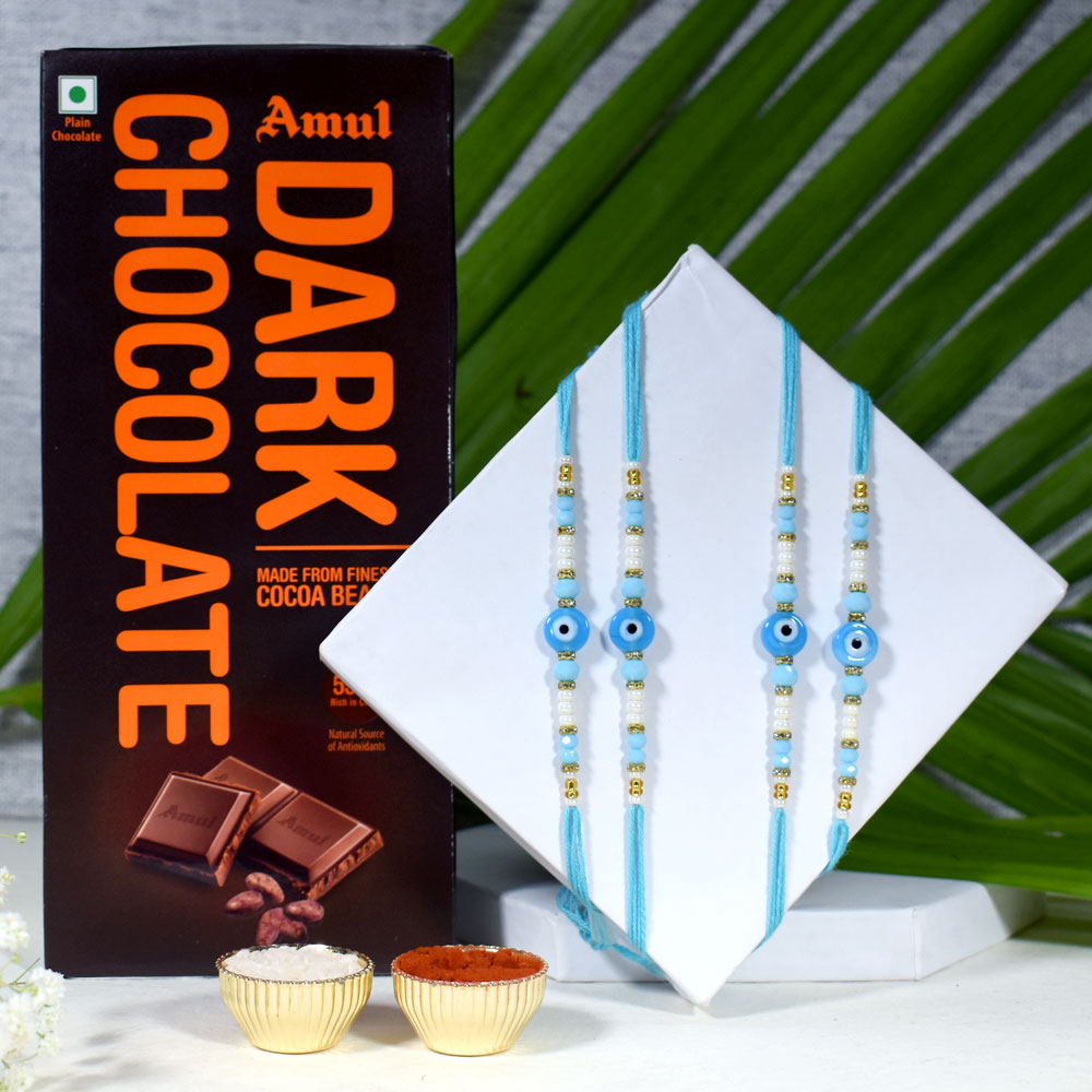 Evil Eye Rakhi Set of 4 with Amul Dark Chocolate
