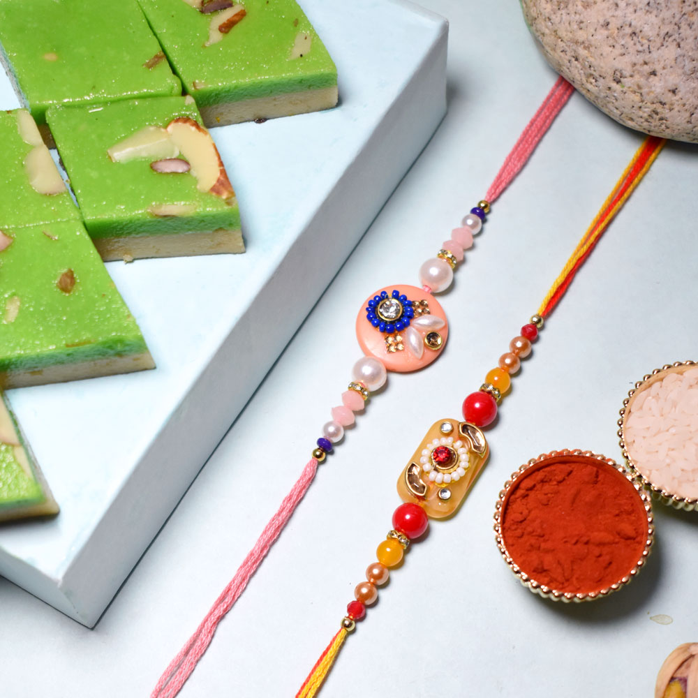 Designer Rakhis with Kesar Barfi Sweets