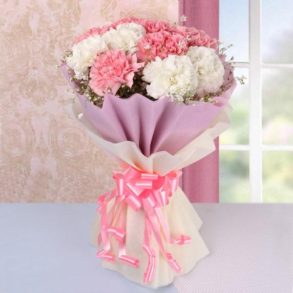 10 Pink and White Carnation bouquet