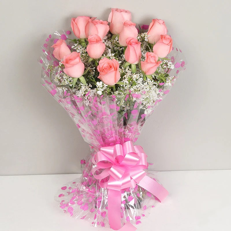 12 Peach Roses Bunch