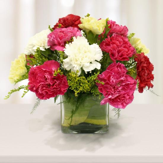 15 Mix Carnation in a Square Vase