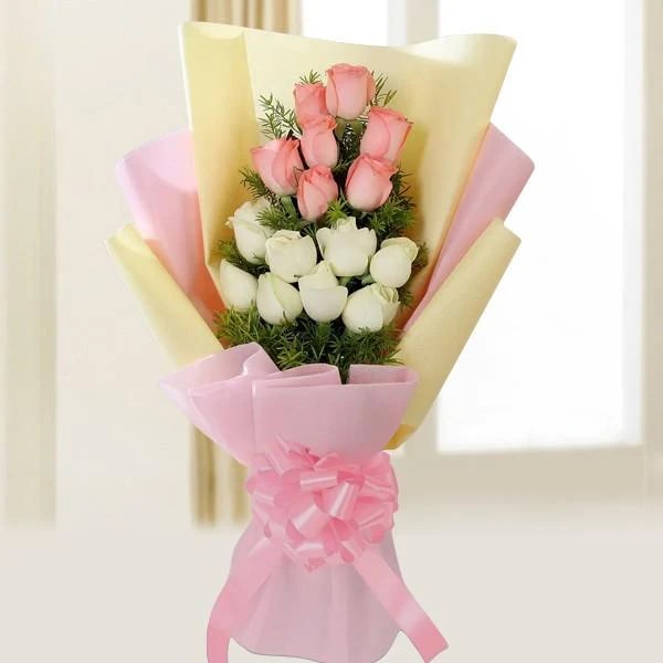 Pink And White Rose Bouquet